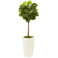 Nearly Naturals Fiddle Leaf Fig in White Planter Real Touch Silk Tree NEN-5966-IFS